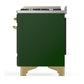 ILVE Majestic III 40-Inch Dual Fuel Range with 6 Sealed Burners + Griddle, 3.82 cu. ft. Oven, Emerald Green with Brass Trim, Natural Gas, Solid Door, UMD40FQNR3EGG