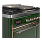 ILVE Majestic III 40-Inch Dual Fuel Range with 6 Sealed Burners + Griddle, 3.82 cu. ft. Oven, Emerald Green with Copper Trim, Natural Gas, Solid Door, UMD40FQNR3EGP