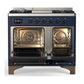 ILVE Majestic III 40-Inch Dual Fuel Range with 6 Sealed Burners + Griddle, 3.82 cu. ft. Oven, Mightnight Blue with Burnished Trim, Liquid Propane, Solid Door, UMD40FQNR3MBBLP