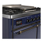 ILVE Majestic III 40-Inch Dual Fuel Range with 6 Sealed Burners + Griddle, 3.82 cu. ft. Oven, Mightnight Blue with Burnished Trim, Liquid Propane, Solid Door, UMD40FQNR3MBBLP
