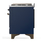ILVE Majestic III 40-Inch Dual Fuel Range with 6 Sealed Burners + Griddle, 3.82 cu. ft. Oven, Mightnight Blue with Burnished Trim, Natural Gas, Solid Door, UMD40FQNR3MBB