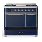 ILVE Majestic III 40-Inch Dual Fuel Range with 6 Sealed Burners + Griddle, 3.82 cu. ft. Oven, Mightnight Blue with Chrome Trim, Natural Gas, Solid Door, UMD40FQNR3MBC