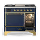 ILVE Majestic III 40-Inch Dual Fuel Range with 6 Sealed Burners + Griddle, 3.82 cu. ft. Oven, Mightnight Blue with Brass Trim, Liquid Propane, Solid Door, UMD40FQNR3MBGLP