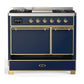 ILVE Majestic III 40-Inch Dual Fuel Range with 6 Sealed Burners + Griddle, 3.82 cu. ft. Oven, Mightnight Blue with Brass Trim, Liquid Propane, Solid Door, UMD40FQNR3MBGLP