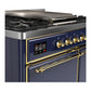 ILVE Majestic III 40-Inch Dual Fuel Range with 6 Sealed Burners + Griddle, 3.82 cu. ft. Oven, Mightnight Blue with Brass Trim, Liquid Propane, Solid Door, UMD40FQNR3MBGLP