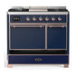 ILVE Majestic III 40-Inch Dual Fuel Range with 6 Sealed Burners + Griddle, 3.82 cu. ft. Oven, Mightnight Blue with Copper Trim, Liquid Propane, Solid Door, UMD40FQNR3MBPLP