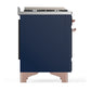 ILVE Majestic III 40-Inch Dual Fuel Range with 6 Sealed Burners + Griddle, 3.82 cu. ft. Oven, Mightnight Blue with Copper Trim, Liquid Propane, Solid Door, UMD40FQNR3MBPLP