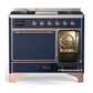ILVE Majestic III 40-Inch Dual Fuel Range with 6 Sealed Burners + Griddle, 3.82 cu. ft. Oven, Mightnight Blue with Copper Trim, Natural Gas, Solid Door, UMD40FQNR3MBP