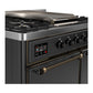 ILVE Majestic III 40-Inch Dual Fuel Range with 6 Sealed Burners + Griddle, 3.82 cu. ft. Oven, Matte Graphite with Burnished Trim, Liquid Propane, Solid Door, UMD40FQNR3MGBLP