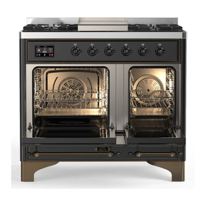 ILVE Majestic III 40-Inch Dual Fuel Range with 6 Sealed Burners + Griddle, 3.82 cu. ft. Oven, Matte Graphite with Burnished Trim, Natural Gas, Solid Door, UMD40FQNR3MGB