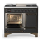 ILVE Majestic III 40-Inch Dual Fuel Range with 6 Sealed Burners + Griddle, 3.82 cu. ft. Oven, Matte Graphite with Burnished Trim, Natural Gas, Solid Door, UMD40FQNR3MGB