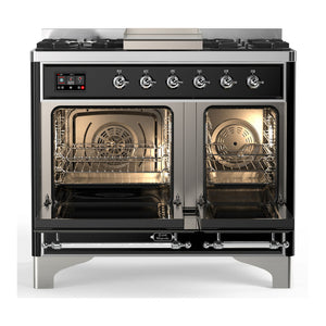ILVE Majestic III 40-Inch Dual Fuel Range with 6 Sealed Burners + Griddle, 3.82 cu. ft. Oven, Matte Graphite with Chrome Trim, Natural Gas, Solid Door, UMD40FQNR3MGC