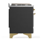 ILVE Majestic III 40-Inch Dual Fuel Range with 6 Sealed Burners + Griddle, 3.82 cu. ft. Oven, Matte Graphite with Brass Trim, Liquid Propane, Solid Door, UMD40FQNR3MGGLP