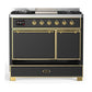 ILVE Majestic III 40-Inch Dual Fuel Range with 6 Sealed Burners + Griddle, 3.82 cu. ft. Oven, Matte Graphite with Brass Trim, Natural Gas, Solid Door, UMD40FQNR3MGG