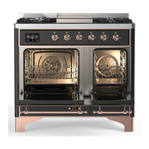 ILVE Majestic III 40-Inch Dual Fuel Range with 6 Sealed Burners + Griddle, 3.82 cu. ft. Oven, Matte Graphite with Copper Trim, Liquid Propane, Solid Door, UMD40FQNR3MGPLP