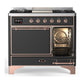 ILVE Majestic III 40-Inch Dual Fuel Range with 6 Sealed Burners + Griddle, 3.82 cu. ft. Oven, Matte Graphite with Copper Trim, Natural Gas, Solid Door, UMD40FQNR3MGP