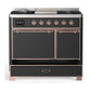 ILVE Majestic III 40-Inch Dual Fuel Range with 6 Sealed Burners + Griddle, 3.82 cu. ft. Oven, Matte Graphite with Copper Trim, Natural Gas, Solid Door, UMD40FQNR3MGP