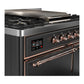 ILVE Majestic III 40-Inch Dual Fuel Range with 6 Sealed Burners + Griddle, 3.82 cu. ft. Oven, Matte Graphite with Copper Trim, Natural Gas, Solid Door, UMD40FQNR3MGP