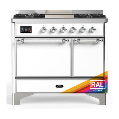 ILVE Majestic III 40-Inch Dual Fuel Range with 6 Sealed Burners + Griddle, 3.82 cu. ft. Oven, RAL with Chrome Trim, Liquid Propane, Solid Door, UMD40FQNR3RACLP