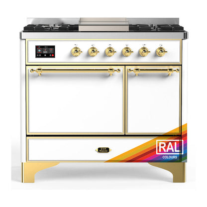 ILVE Majestic III 40-Inch Dual Fuel Range with 6 Sealed Burners + Griddle, 3.82 cu. ft. Oven, RAL with Brass Trim, Natural Gas, Solid Door, UMD40FQNR3RAG