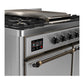 ILVE Majestic III 40-Inch Dual Fuel Range with 6 Sealed Burners + Griddle, 3.82 cu. ft. Oven, Stainless Steel with Burnished Trim, Liquid Propane, Solid Door, UMD40FQNR3SSBLP