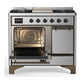 ILVE Majestic III 40-Inch Dual Fuel Range with 6 Sealed Burners + Griddle, 3.82 cu. ft. Oven, Stainless Steel with Burnished Trim, Natural Gas, Solid Door, UMD40FQNR3SSB