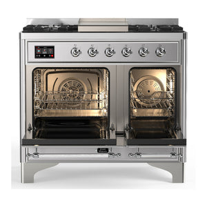 ILVE Majestic III 40-Inch Dual Fuel Range with 6 Sealed Burners + Griddle, 3.82 cu. ft. Oven, Stainless Steel with Chrome Trim, Liquid Propane, Solid Door, UMD40FQNR3SSCLP