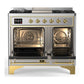 ILVE Majestic III 40-Inch Dual Fuel Range with 6 Sealed Burners + Griddle, 3.82 cu. ft. Oven, Stainless Steel with Brass Trim, Liquid Propane, Solid Door, UMD40FQNR3SSGLP