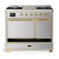 ILVE Majestic III 40-Inch Dual Fuel Range with 6 Sealed Burners + Griddle, 3.82 cu. ft. Oven, Stainless Steel with Brass Trim, Liquid Propane, Solid Door, UMD40FQNR3SSGLP