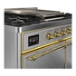ILVE Majestic III 40-Inch Dual Fuel Range with 6 Sealed Burners + Griddle, 3.82 cu. ft. Oven, Stainless Steel with Brass Trim, Liquid Propane, Solid Door, UMD40FQNR3SSGLP