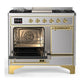 ILVE Majestic III 40-Inch Dual Fuel Range with 6 Sealed Burners + Griddle, 3.82 cu. ft. Oven, Stainless Steel with Brass Trim, Natural Gas, Solid Door, UMD40FQNR3SSG