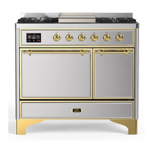 ILVE Majestic III 40-Inch Dual Fuel Range with 6 Sealed Burners + Griddle, 3.82 cu. ft. Oven, Stainless Steel with Brass Trim, Natural Gas, Solid Door, UMD40FQNR3SSG