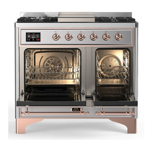 ILVE Majestic III 40-Inch Dual Fuel Range with 6 Sealed Burners + Griddle, 3.82 cu. ft. Oven, Stainless Steel with Copper Trim, Liquid Propane, Solid Door, UMD40FQNR3SSPLP