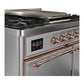 ILVE Majestic III 40-Inch Dual Fuel Range with 6 Sealed Burners + Griddle, 3.82 cu. ft. Oven, Stainless Steel with Copper Trim, Natural Gas, Solid Door, UMD40FQNR3SSP
