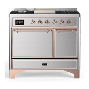 ILVE Majestic III 40-Inch Dual Fuel Range with 6 Sealed Burners + Griddle, 3.82 cu. ft. Oven, Stainless Steel with Copper Trim, Natural Gas, Solid Door, UMD40FQNR3SSP