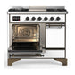 ILVE Majestic III 40-Inch Dual Fuel Range with 6 Sealed Burners + Griddle, 3.82 cu. ft. Oven, White with Burnished Trim, Natural Gas, Solid Door, UMD40FQNR3WHB