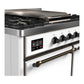ILVE Majestic III 40-Inch Dual Fuel Range with 6 Sealed Burners + Griddle, 3.82 cu. ft. Oven, White with Burnished Trim, Natural Gas, Solid Door, UMD40FQNR3WHB