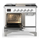 ILVE Majestic III 40-Inch Dual Fuel Range with 6 Sealed Burners + Griddle, 3.82 cu. ft. Oven, White with Chrome Trim, Liquid Propane, Solid Door, UMD40FQNR3WHCLP