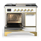 ILVE Majestic III 40-Inch Dual Fuel Range with 6 Sealed Burners + Griddle, 3.82 cu. ft. Oven, White with Brass Trim, Liquid Propane, Solid Door, UMD40FQNR3WHGLP