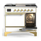 ILVE Majestic III 40-Inch Dual Fuel Range with 6 Sealed Burners + Griddle, 3.82 cu. ft. Oven, White with Brass Trim, Liquid Propane, Solid Door, UMD40FQNR3WHGLP