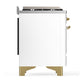 ILVE Majestic III 40-Inch Dual Fuel Range with 6 Sealed Burners + Griddle, 3.82 cu. ft. Oven, White with Brass Trim, Liquid Propane, Solid Door, UMD40FQNR3WHGLP