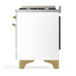 ILVE Majestic III 40-Inch Dual Fuel Range with 6 Sealed Burners + Griddle, 3.82 cu. ft. Oven, White with Brass Trim, Liquid Propane, Solid Door, UMD40FQNR3WHGLP