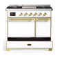 ILVE Majestic III 40-Inch Dual Fuel Range with 6 Sealed Burners + Griddle, 3.82 cu. ft. Oven, White with Brass Trim, Natural Gas, Solid Door, UMD40FQNR3WHG