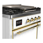 ILVE Majestic III 40-Inch Dual Fuel Range with 6 Sealed Burners + Griddle, 3.82 cu. ft. Oven, White with Brass Trim, Natural Gas, Solid Door, UMD40FQNR3WHG