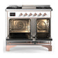 ILVE Majestic III 40-Inch Dual Fuel Range with 6 Sealed Burners + Griddle, 3.82 cu. ft. Oven, White with Copper Trim, Natural Gas, Solid Door, UMD40FQNR3WHP