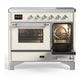 ILVE Majestic III 40-Inch Induction Range with 6 Induction Elements, 3.82 cu. ft. Oven, Antique White with Chrome Trim, Triple Glass Door, UMDIB40NR3AWC