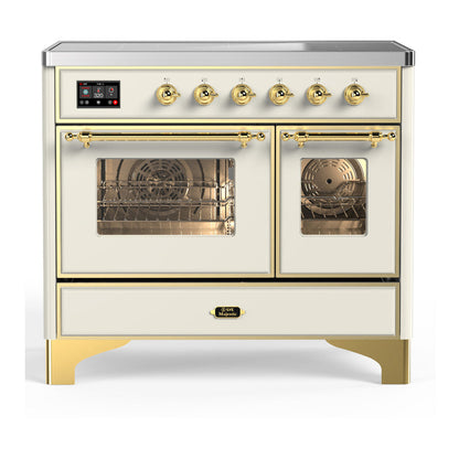 ILVE Majestic III 40-Inch Induction Range with 6 Induction Elements, 3.82 cu. ft. Oven, Antique White with Brass Trim, Triple Glass Door, UMDIB40NR3AWG