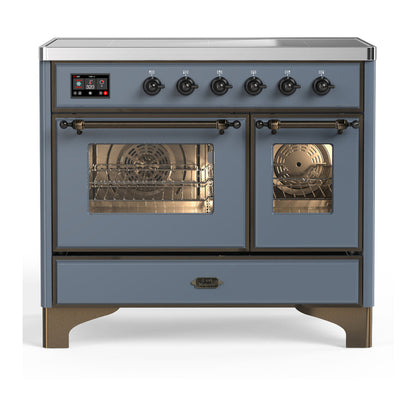 ILVE Majestic III 40-Inch Induction Range with 6 Induction Elements, 3.82 cu. ft. Oven, Blue Grey with Burnished Trim, Triple Glass Door, UMDIB40NR3BGB