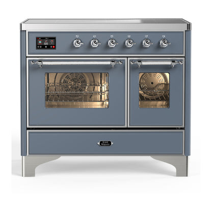 ILVE Majestic III 40-Inch Induction Range with 6 Induction Elements, 3.82 cu. ft. Oven, Blue Grey with Chrome Trim, Triple Glass Door, UMDIB40NR3BGC