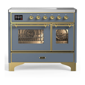 ILVE Majestic III 40-Inch Induction Range with 6 Induction Elements, 3.82 cu. ft. Oven, Blue Grey with Brass Trim, Triple Glass Door, UMDIB40NR3BGG